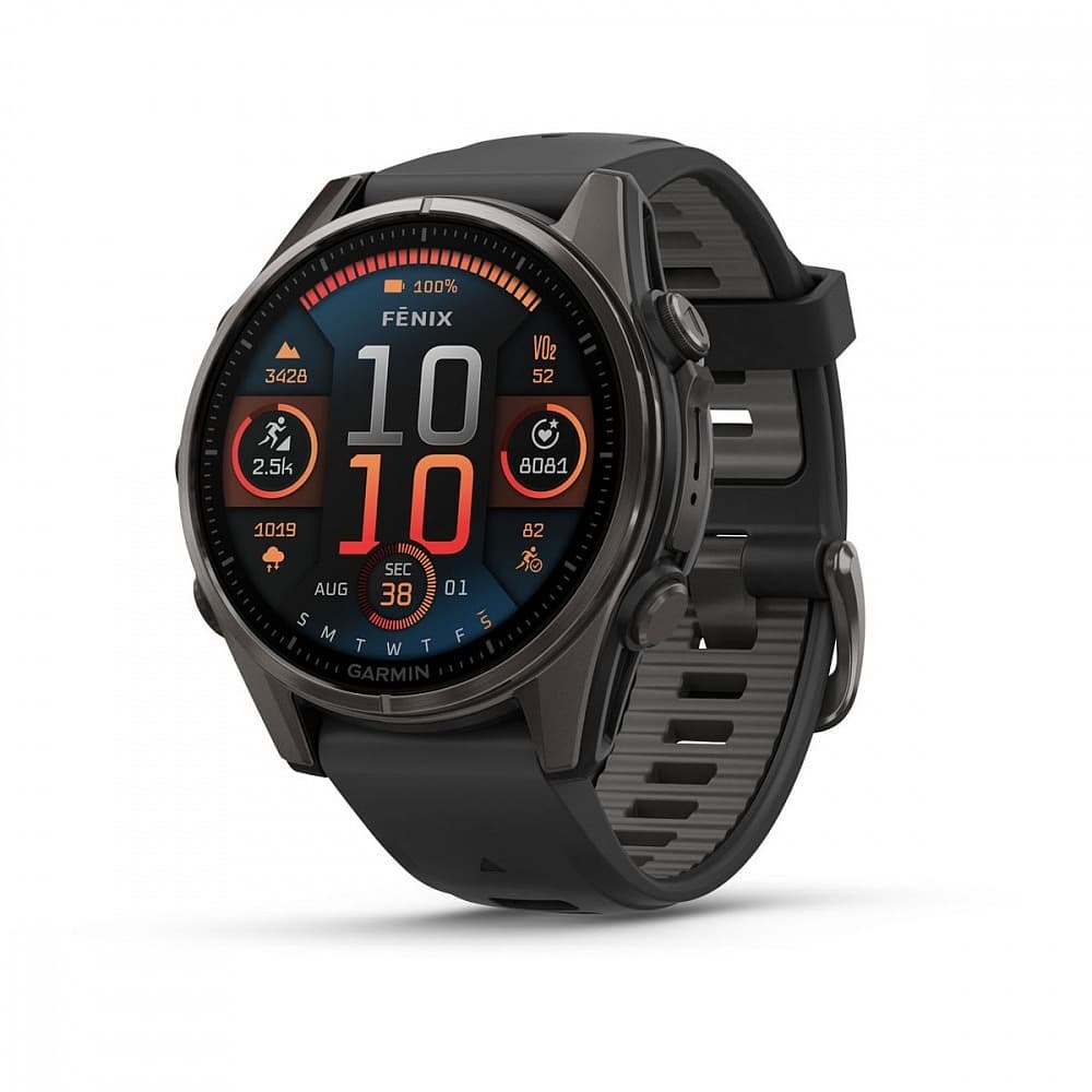 GARMIN Fenix 8 (Sapphire, Carbon grey DLC titanium with Black/pebble grey silicone band) - AMOLED — купить Garmin в Москве