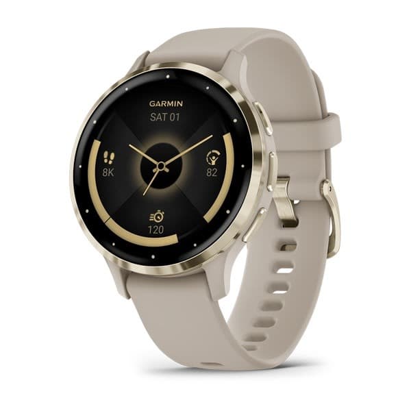 GARMIN Venu 3S - Soft gold stainless steel bezel with French grey case and silicone band — купить Garmin в Москве