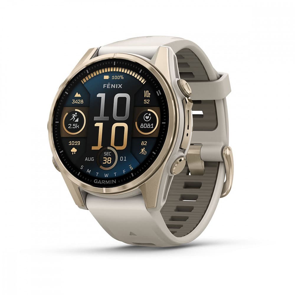 GARMIN Fenix 8 (Sapphire, Soft Gold with Fog grey/dark sandstone silicone band) - AMOLED — купить Garmin в Москве