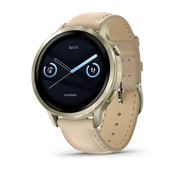 GARMIN Venu 4 - Lunar Gold with Bone Silicone Band and Light Sand Leather Band 41 mm — купить Garmin в Москве