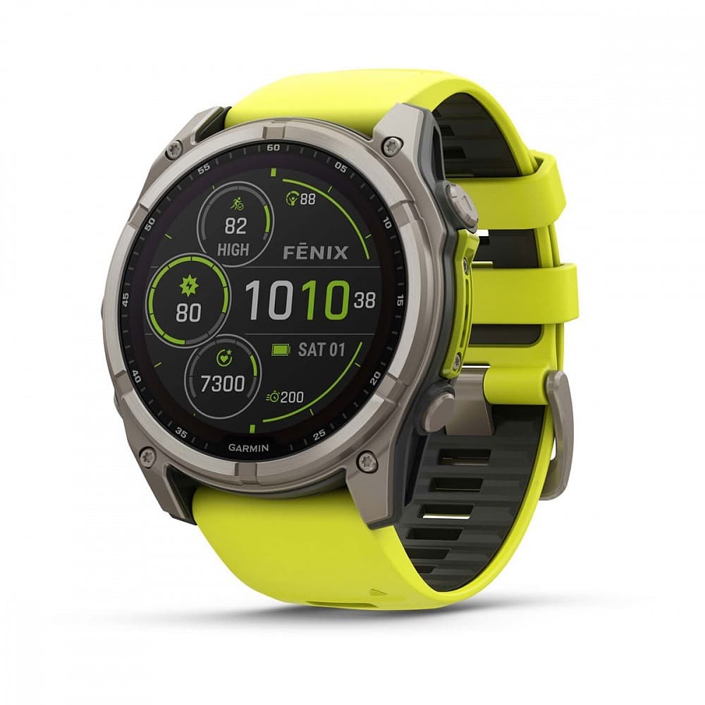 GARMIN Fenix 8 (Sapphire, Titanium with Amp yellow/graphite silicone band) - SOLAR — купить Garmin в Москве