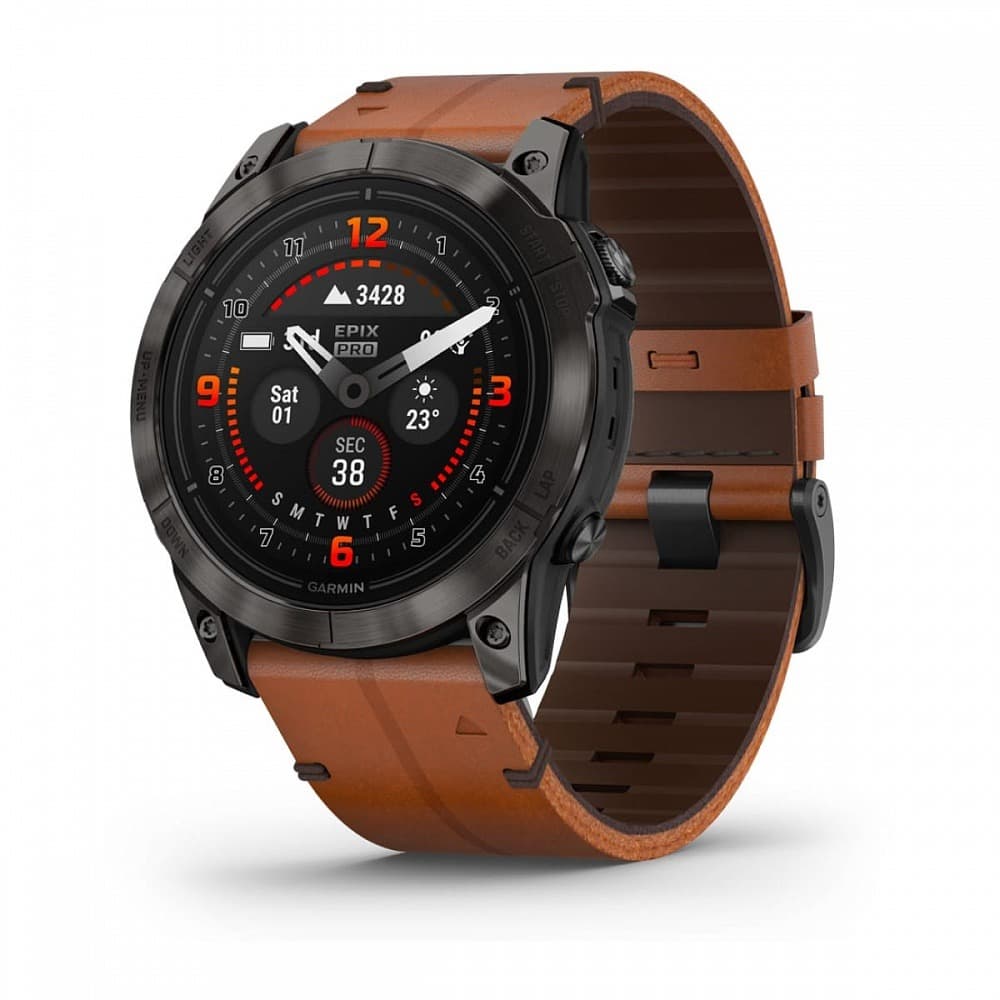 GARMIN Epix Pro Gen 2 Sapphire (Carbon Grey DLC Titanium with Chestnut Leather) — купить Garmin в Москве