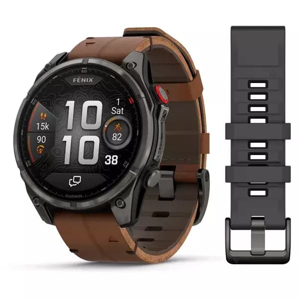 GARMIN Fenix 8 Pro (Sapphire, Carbon grey DLC titanium with Chestnut leather band) - AMOLED — купить Garmin в Москве